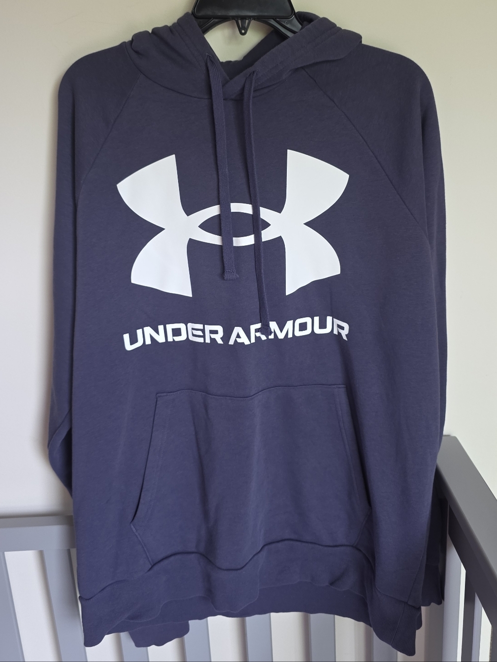 Under Armour UA Rival Mens Dark Blue Hoodie with White Big Logo Size Large